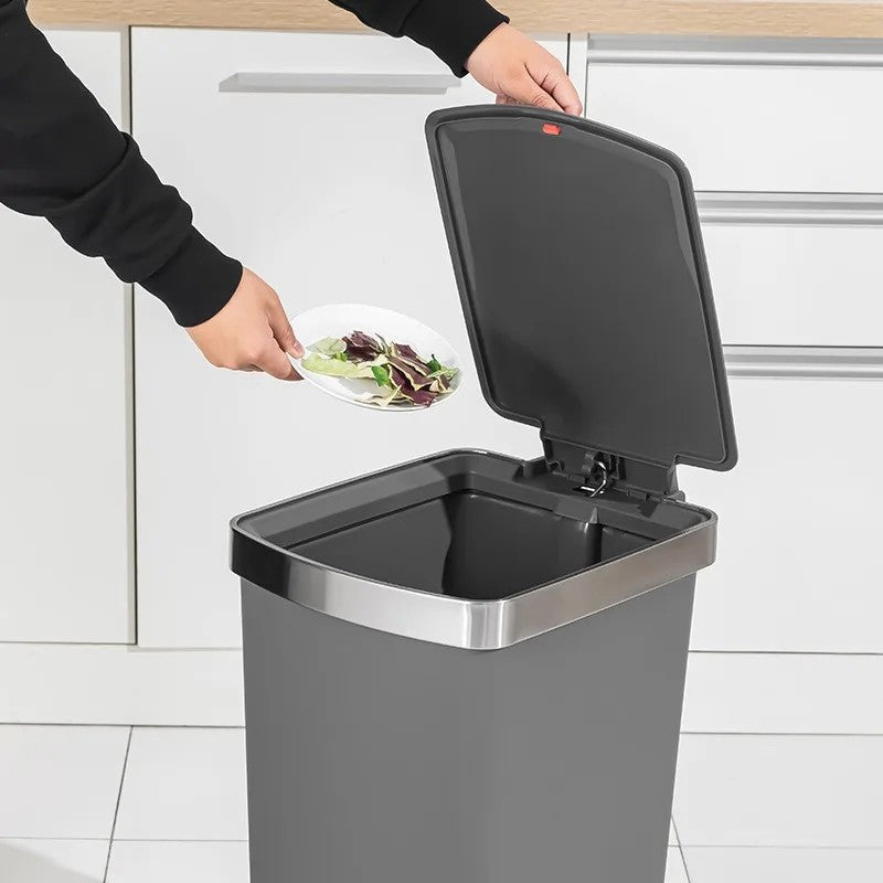 Solid Color Rectangle Movable Waste Bins High-capacity Foot-stepping Lid Waste Bins Metal Frame Modern Simple Home Merchandises