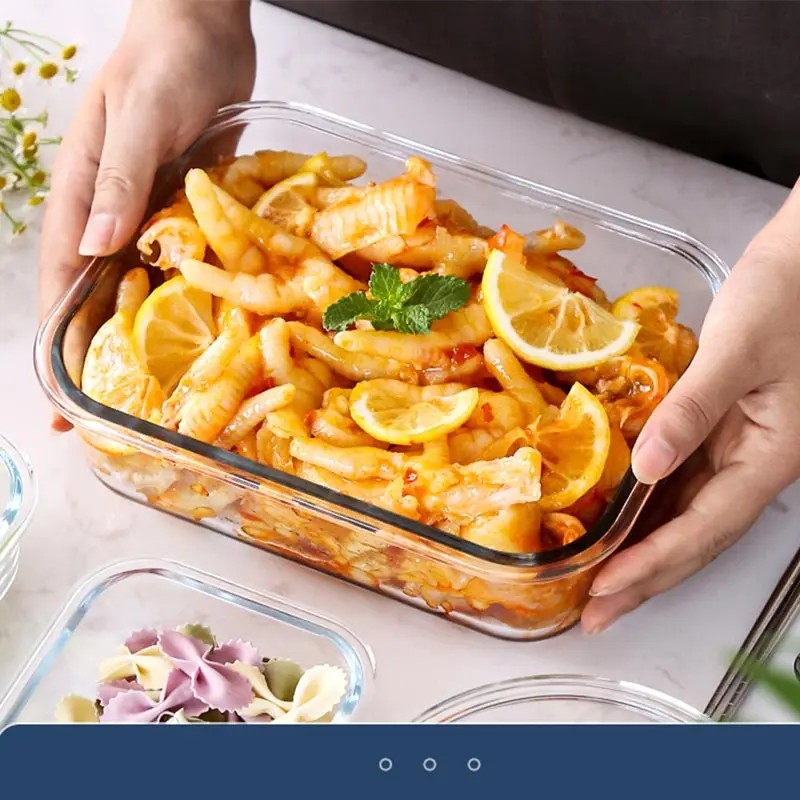 High Borosilicate Glass Lunch Box Sets Rectangle Bento Box Heat-resistant Lunch Box
