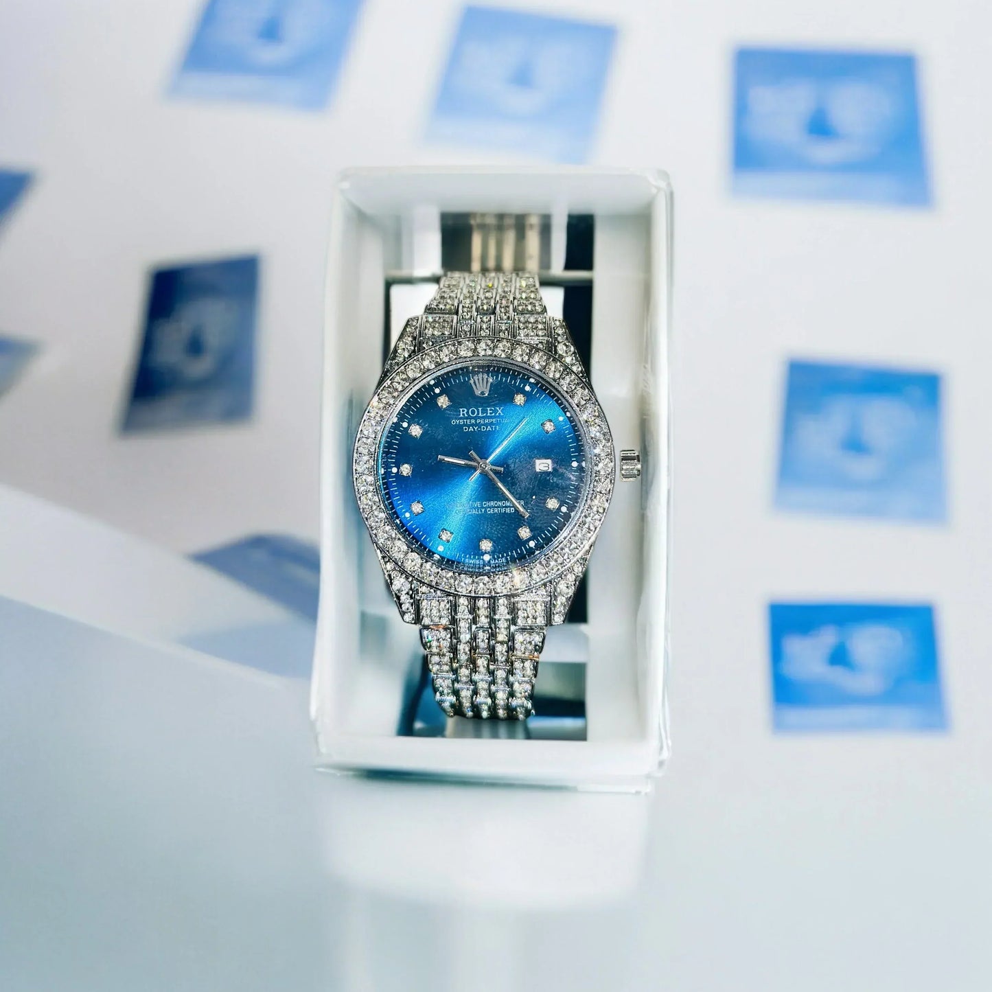 Premium Iced Out Blue Crystal Watch