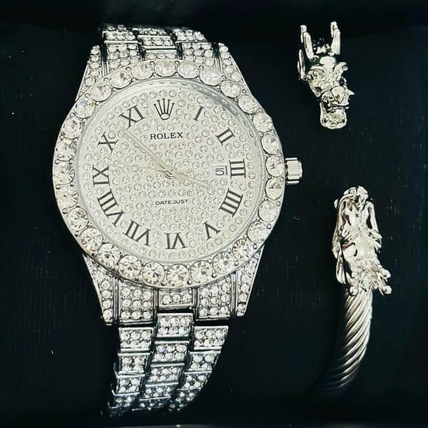 Rolex iced out Silver with Dragon Bracelet