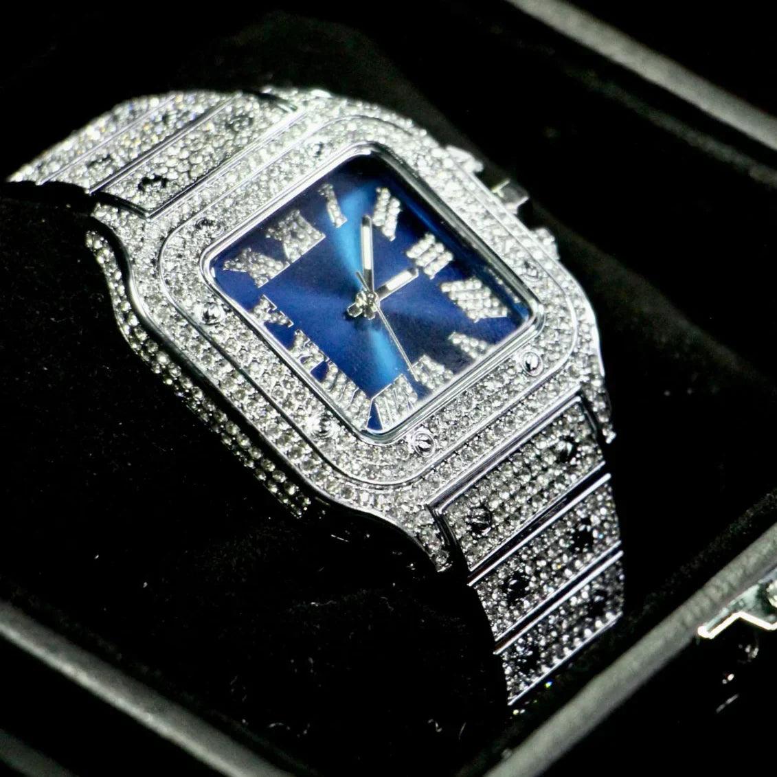 Elegant Frost Iced-Out Square Stone Watch