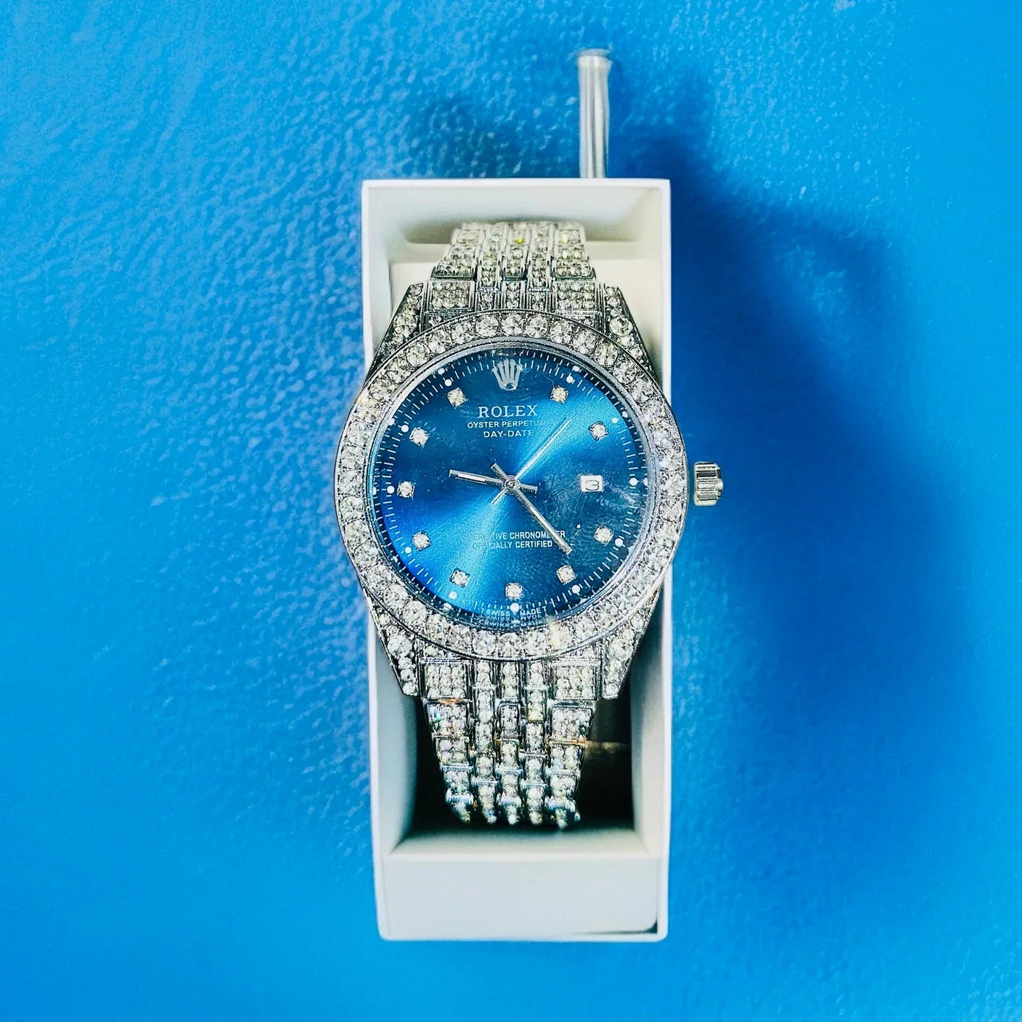 Premium Iced Out Blue Crystal Watch